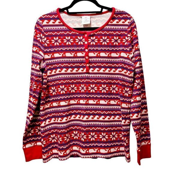 Vineyard Vines Women's Holiday Whale Isle Waffle Knit Pajama Set Size Large - Picture 2 of 6